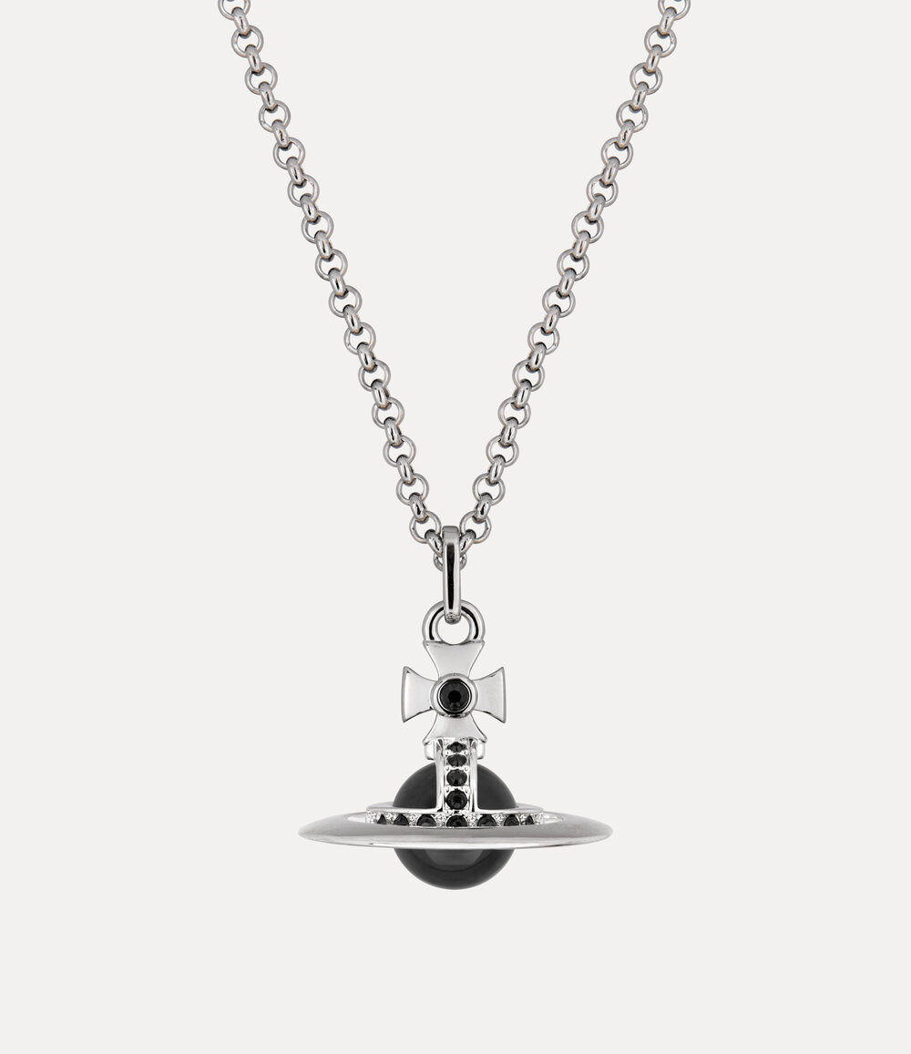 Vivienne Westwood New Tiny Orb Pendant Necklace in Platinum Black Cz Jet Crystal