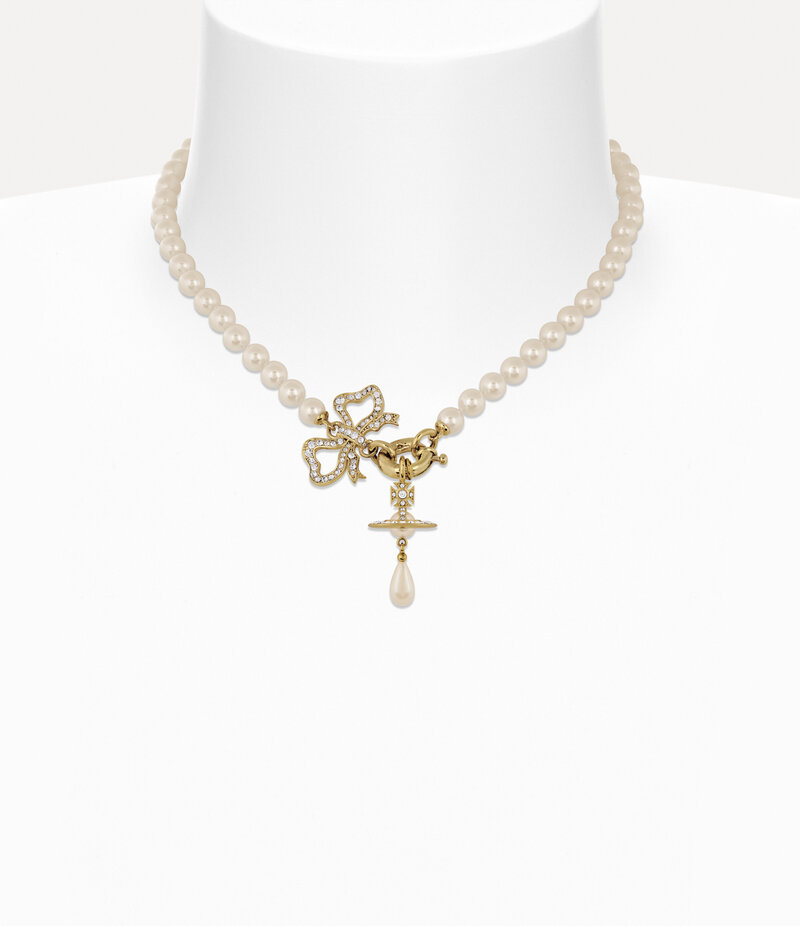 Vivienne Westwood Rigoberta Pearl Necklace in Gold White Crystal Creamrose Pearl