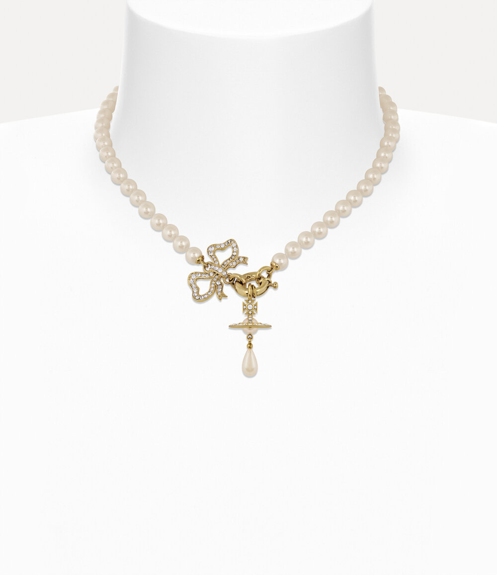 Vivienne Westwood Rigoberta Pearl Necklace in Gold White Crystal Creamrose Pearl