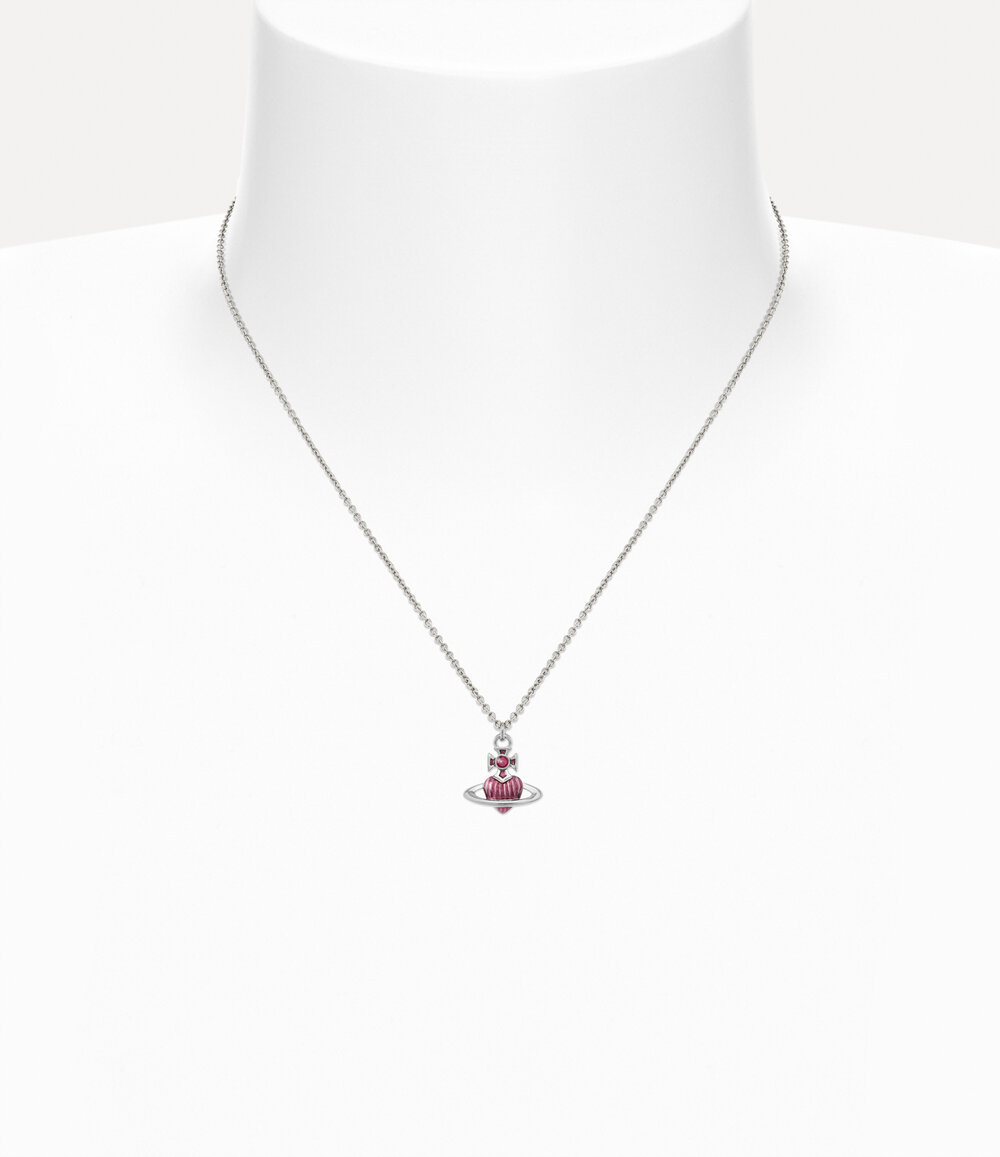 Vivienne Westwood Fabianna Bas Relief Pendant Necklace in Platinum Transparent Rose Enamel, view 2