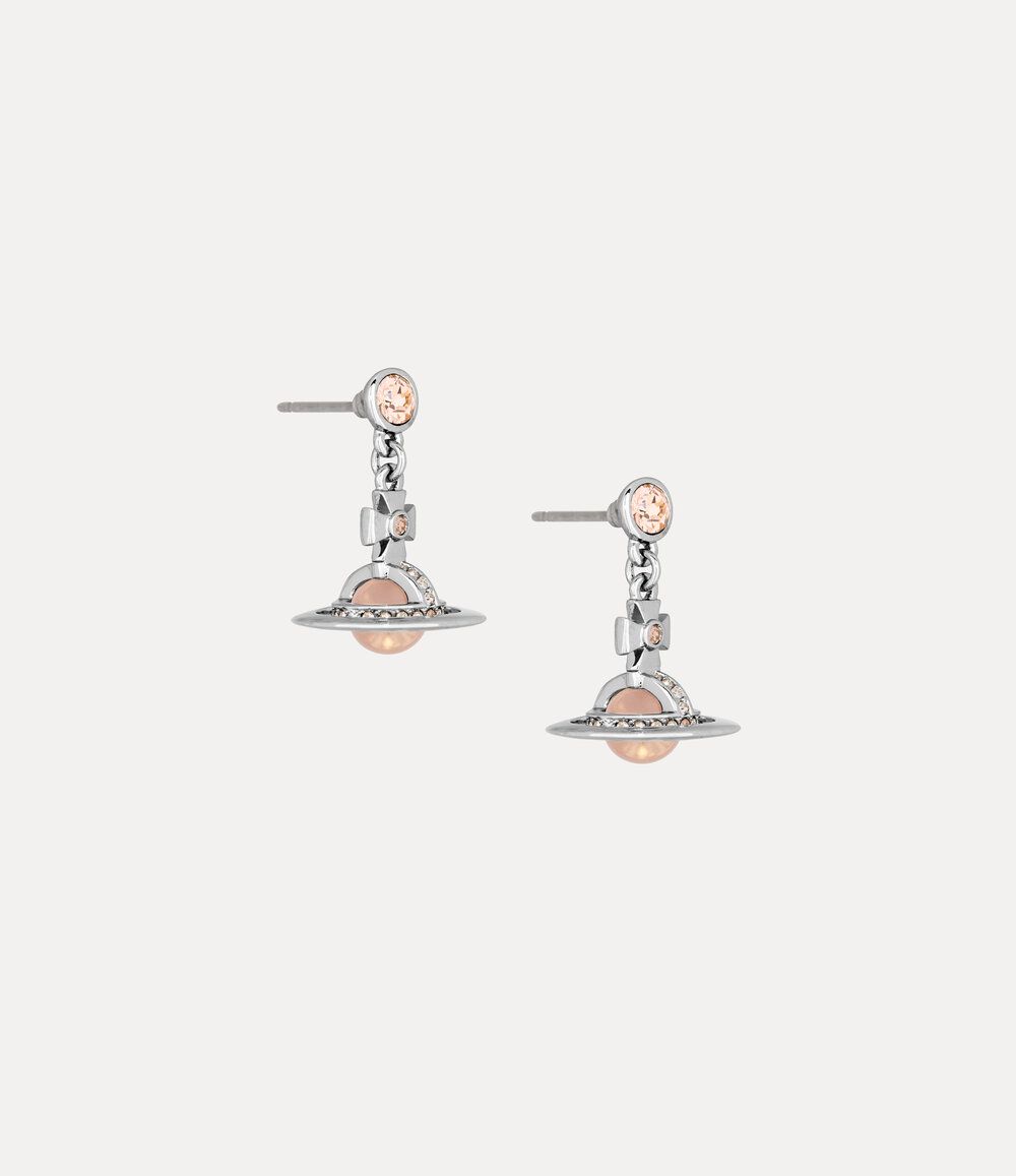 Vivienne Westwood New Petite Orb Earrings in Platinum Light Peach Light Gold Quartz, view 3