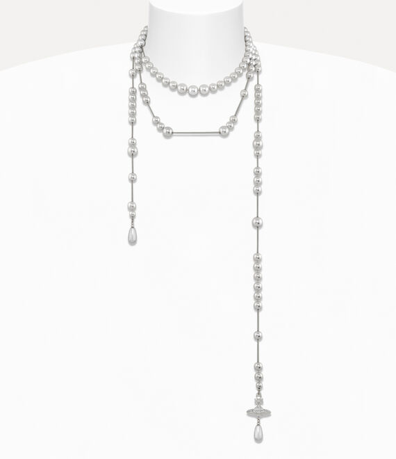 Vivienne Westwood Broken Pearl Necklace Platinum-light-grey-pearl-black-diamond-crystal Platinum-light-grey-pearl-blac