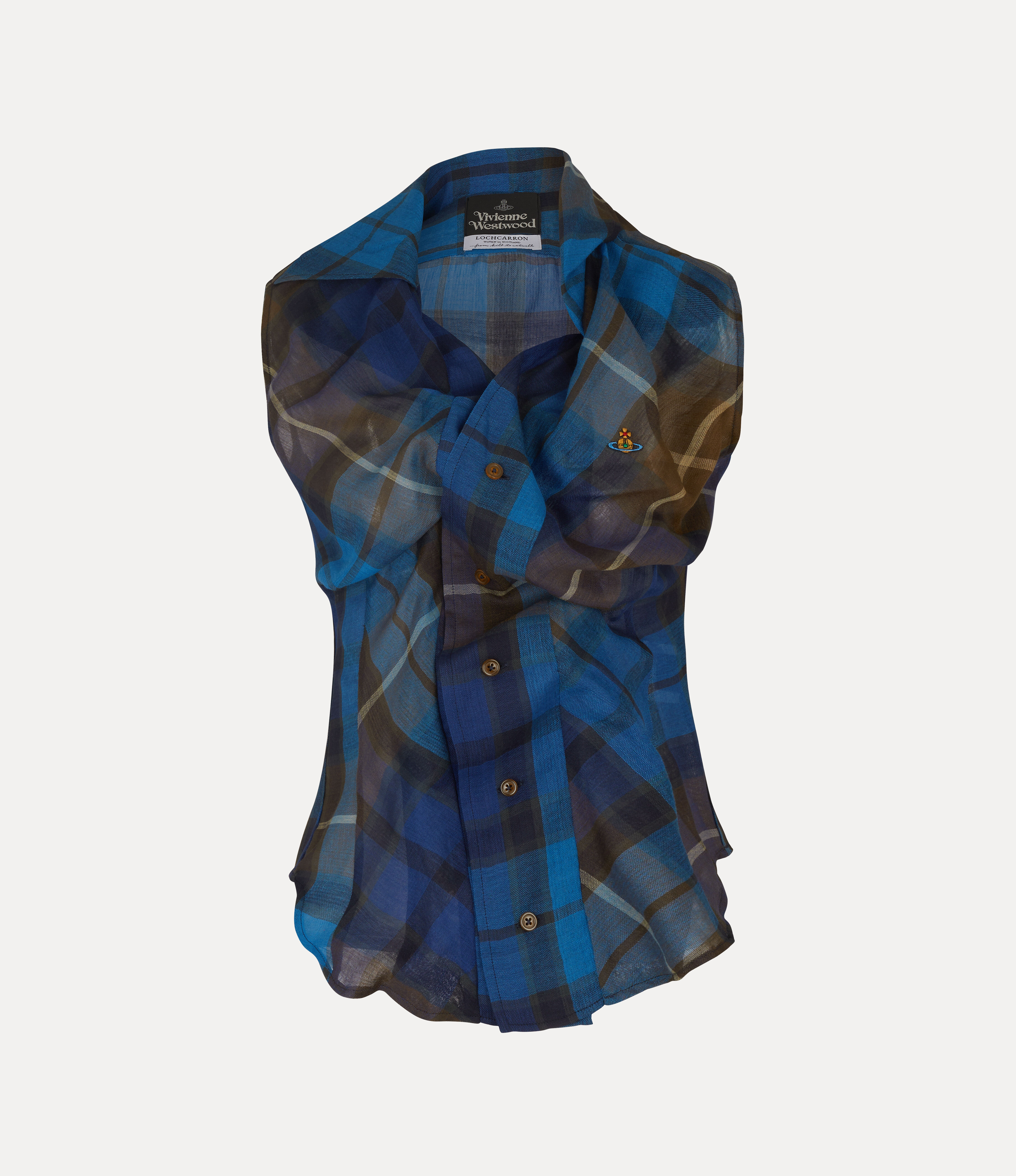Vivienne Westwood Short Sleeve Drunken Shirt Buchanan Tartan Wool Blue-brown 38 Women