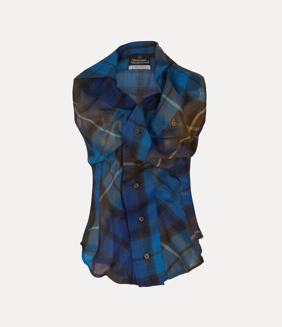 Vivienne Westwood Short Sleeve Drunken Shirt Buchanan Tartan Wool Blue-brown 38 Women