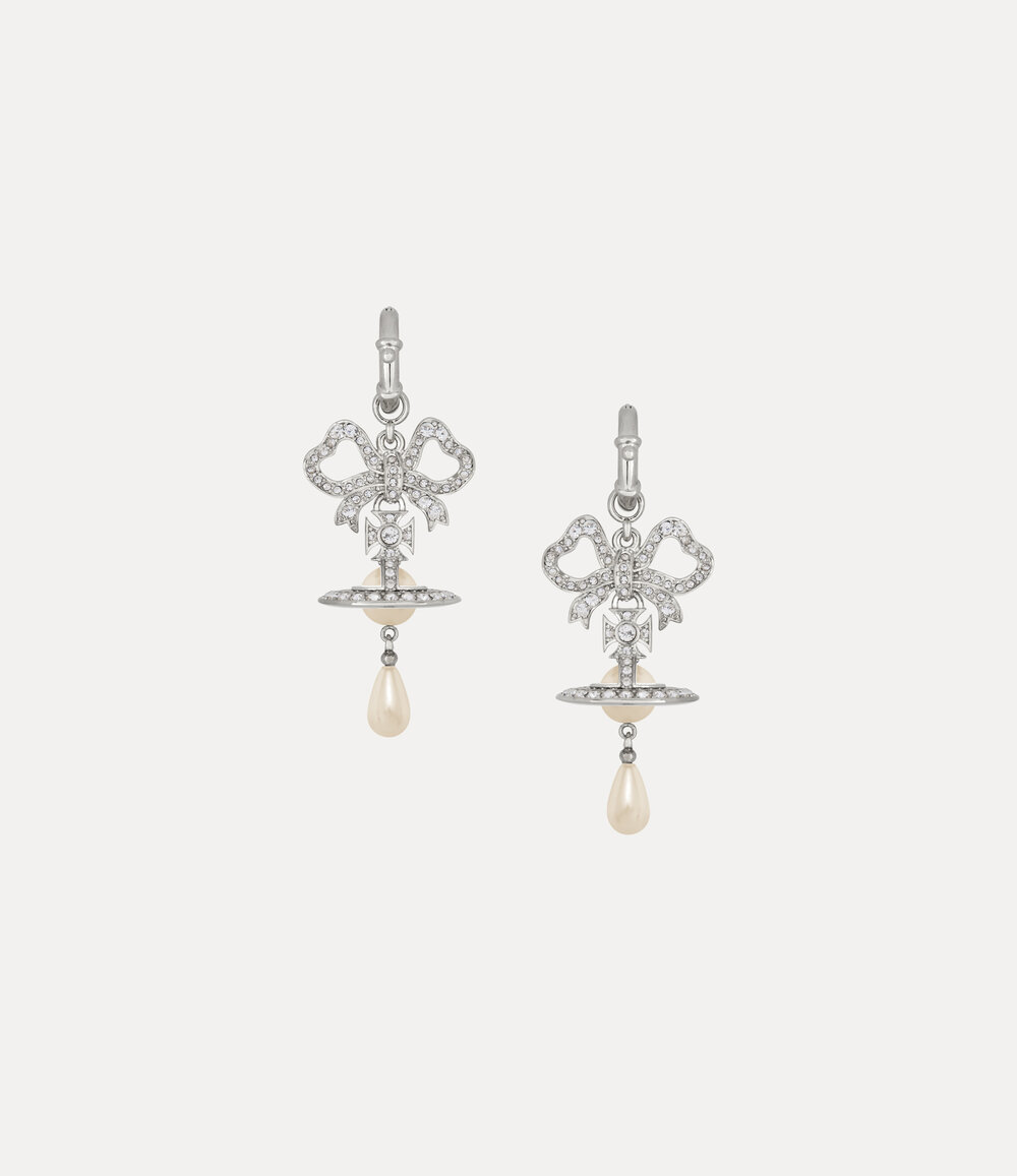 Vivienne Westwood Rigoberta Pearl Earrings in Platinum White Crystal Creamrose Pearl, view 2