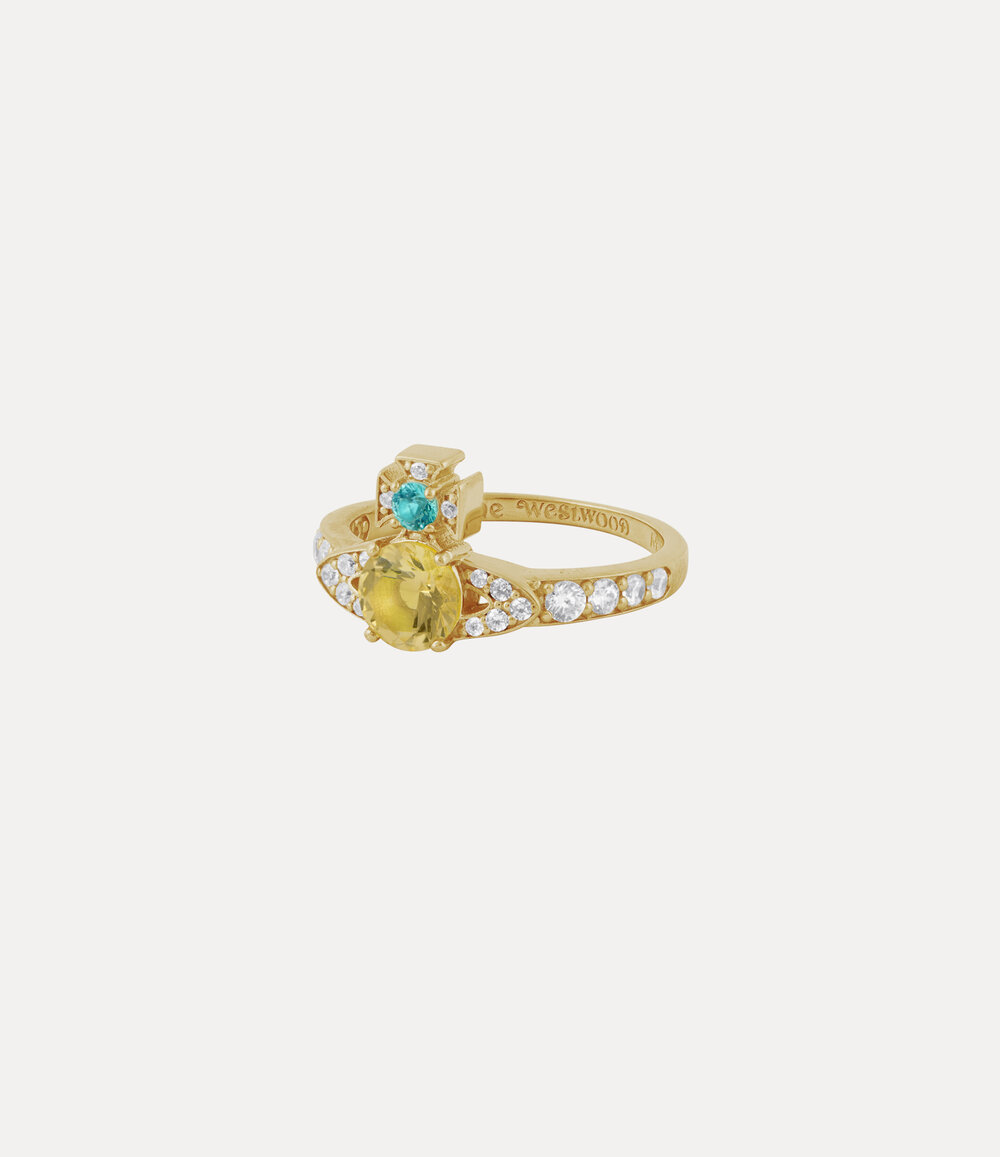 Vivienne Westwood Ismene Ring in Gold Light Turquiose Light Yellow White Cz, view 2