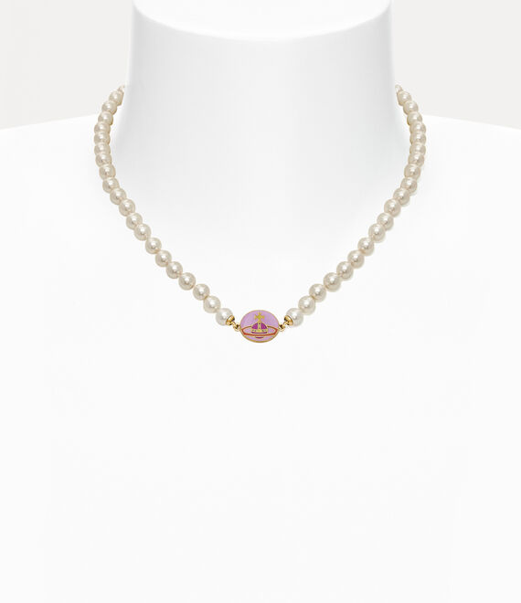 Vivienne Westwood Loelia Necklace In Gold-magenta-enamel-creamrose-pearl-