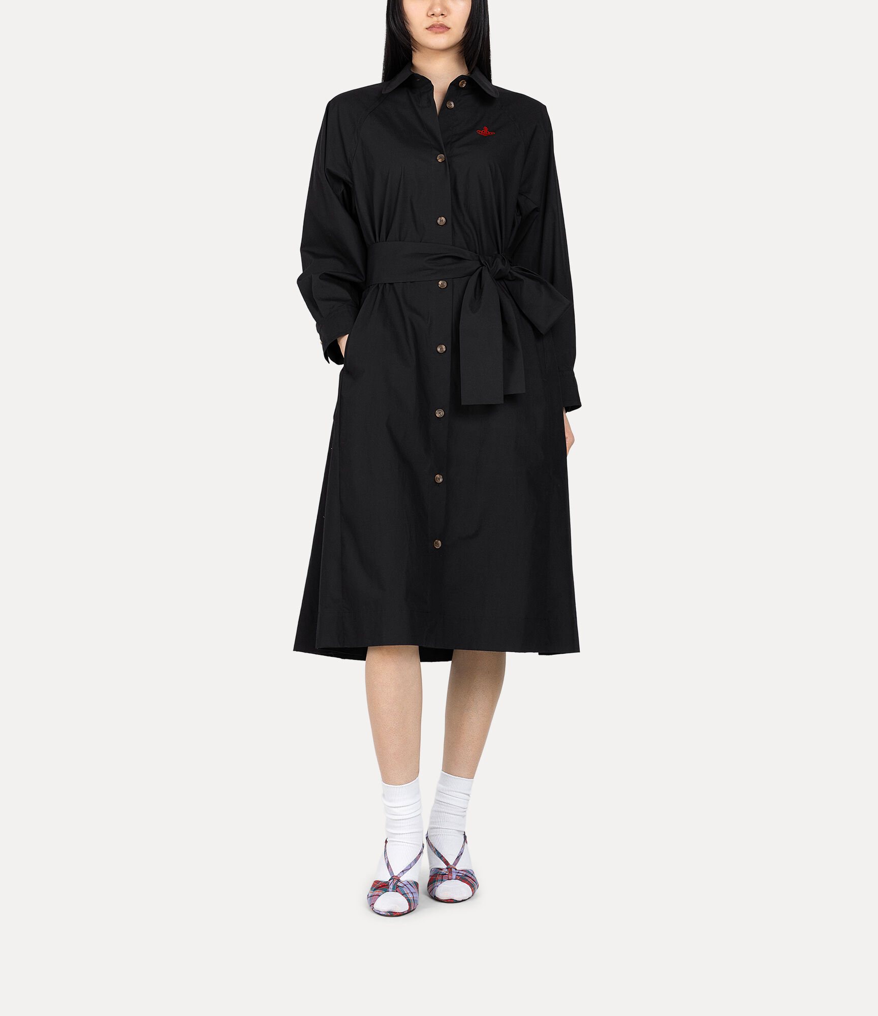 Organic Cotton Washer Waist Gathered A-Line Shirt Dress  large image number 2