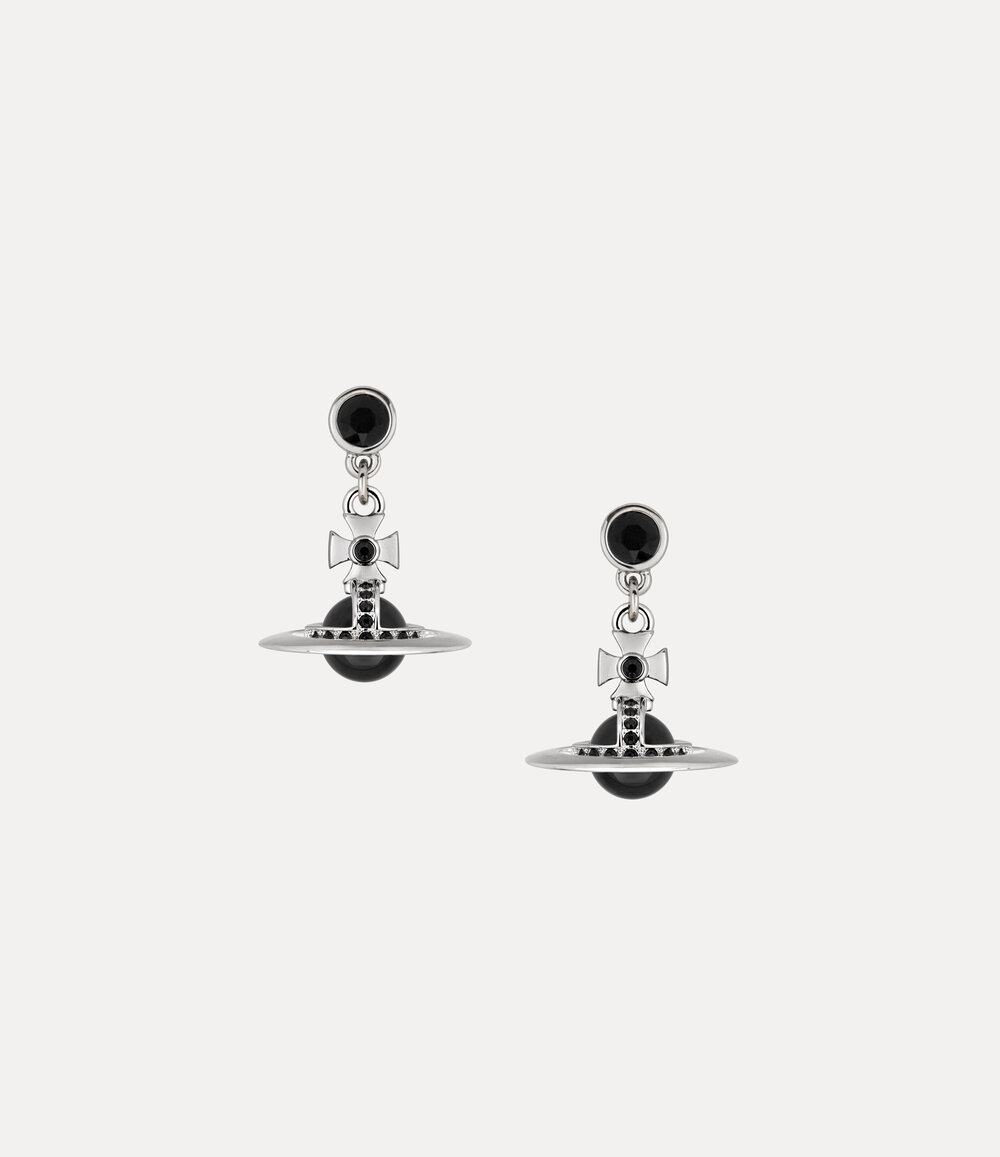 Vivienne Westwood New Petite Orb Earrings in Platinum Black Cz Jet Crystal, view 2