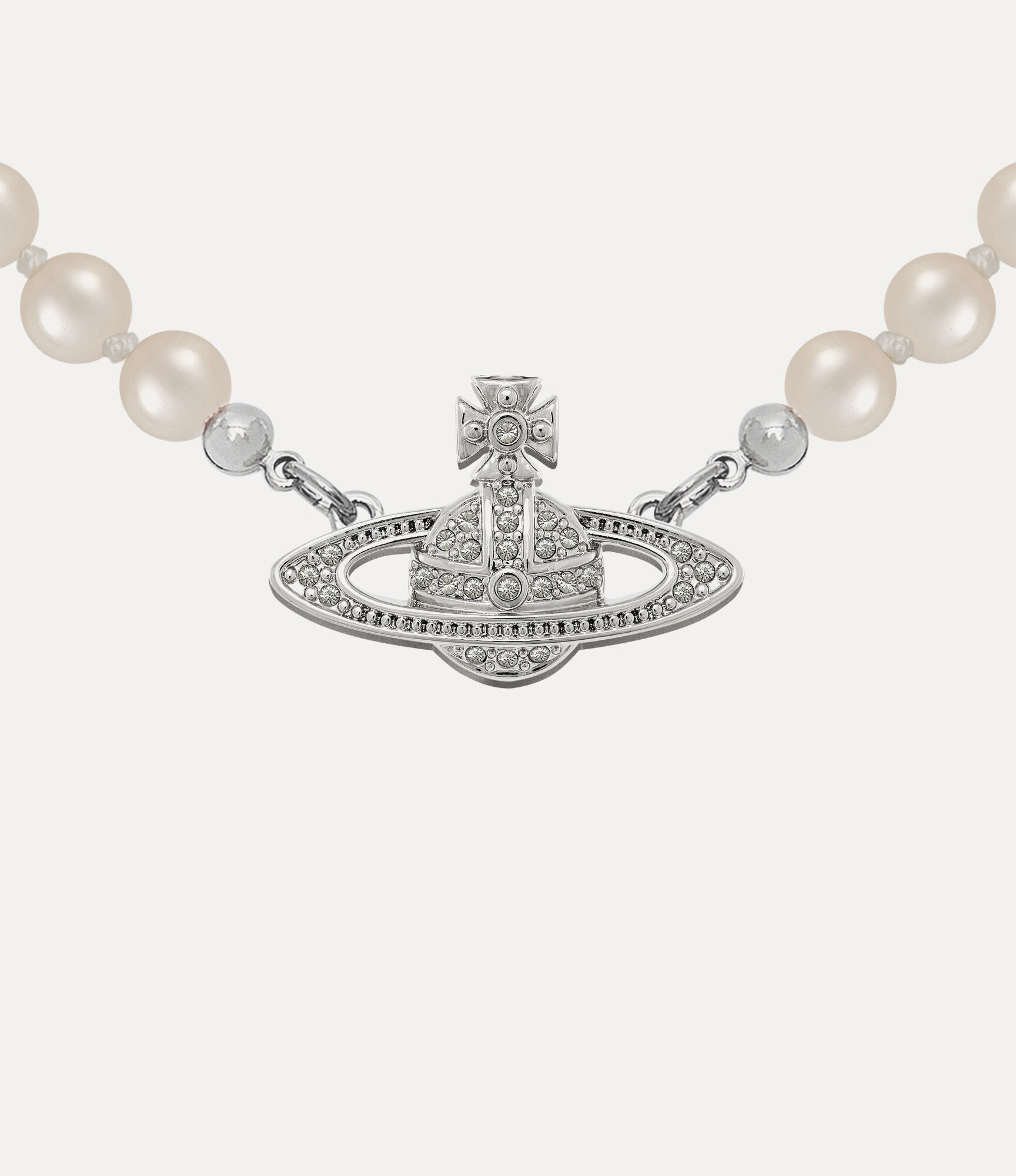 Vivienne Westwood パールチョーカー Mini Bas Relief Pearl チョーカー - プラチナ、クリスタル ライン