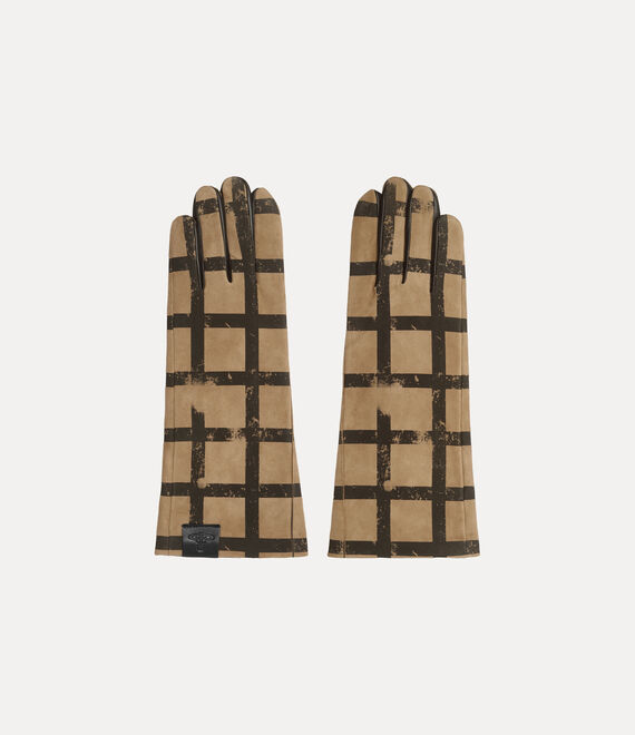 Vivienne Westwood Check Leather Gloves Check Sheep Leather Beige-black S Unisex In Multi