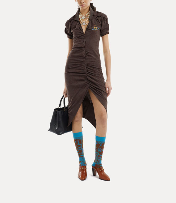 vivienne westwood pulling midi dress VIVIENNE WESTWOOD Long Monday Pulling ruched cotton-piquet midi dress