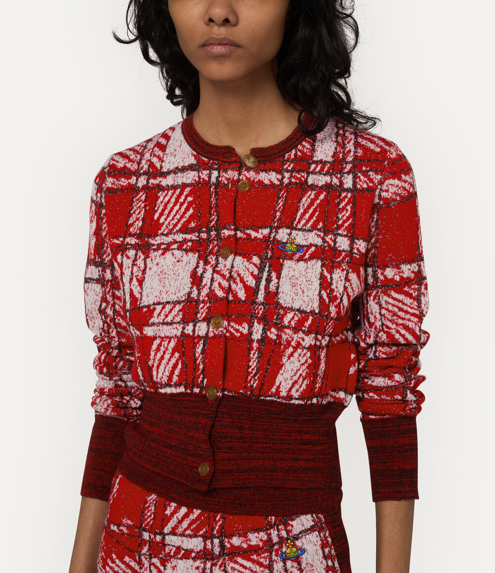 Vivienne Westwood Scribble Check Cardigan in Red, view 4