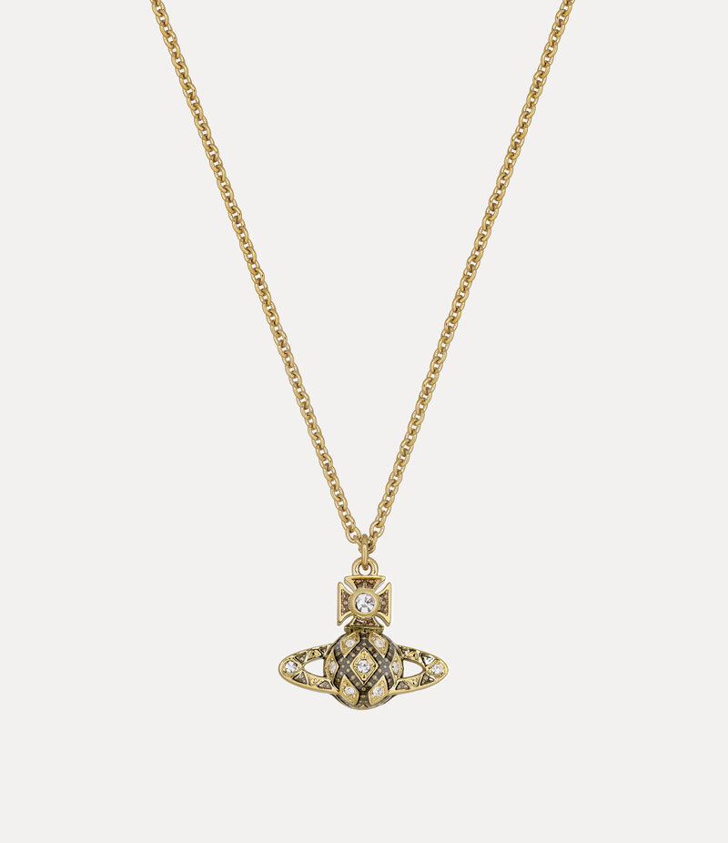 Vivienne Westwood Rachelle Bas Relief Pendant Necklace in Gold White Crystal Transparent Black Diamond