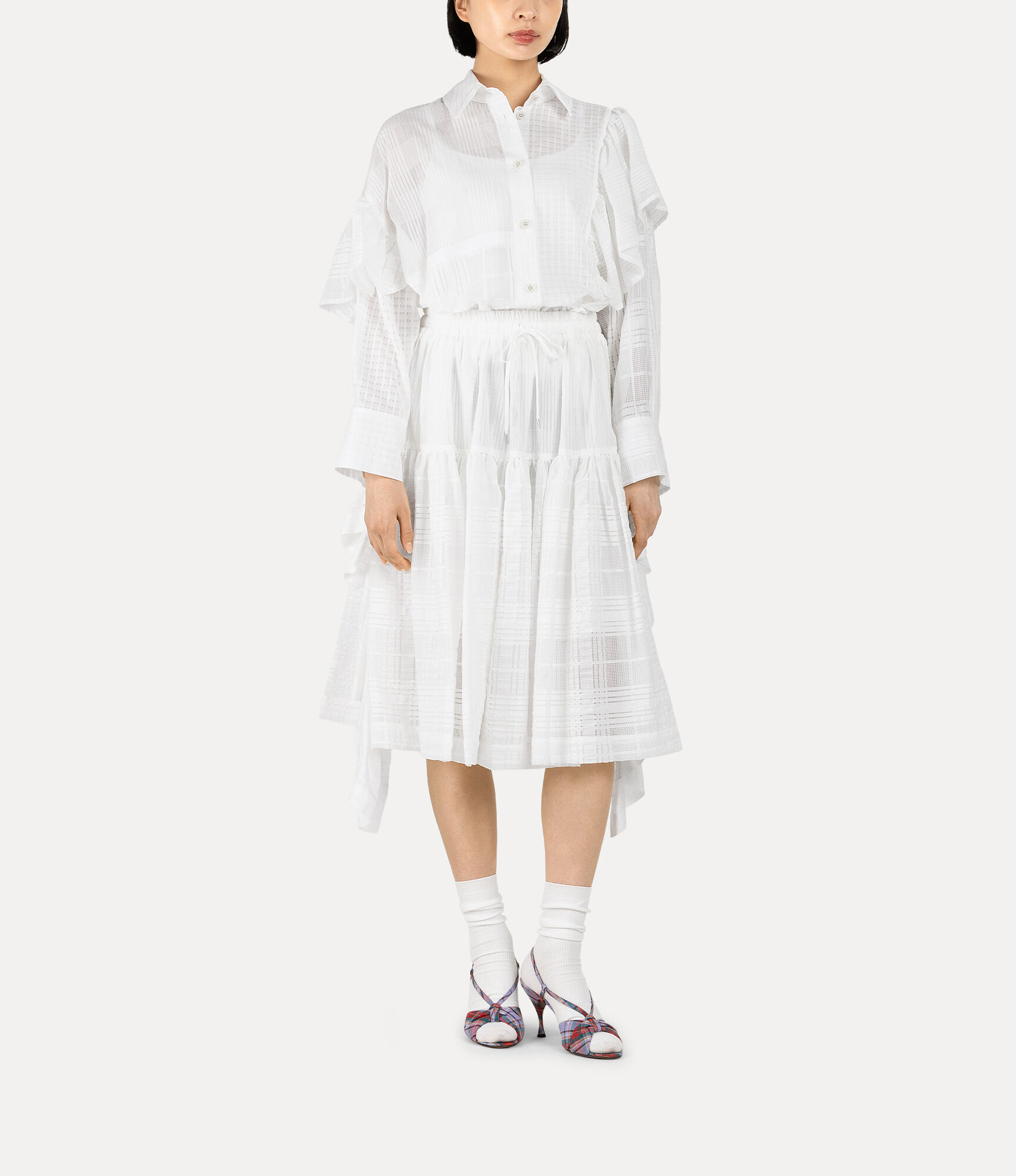 【希少/タグ付】Vivienne Westwood　半袖　白　 Lサイズ　羊 Orb Jacquard Detachable Lace シャツ - ホワイト | Vivienne Westwood®