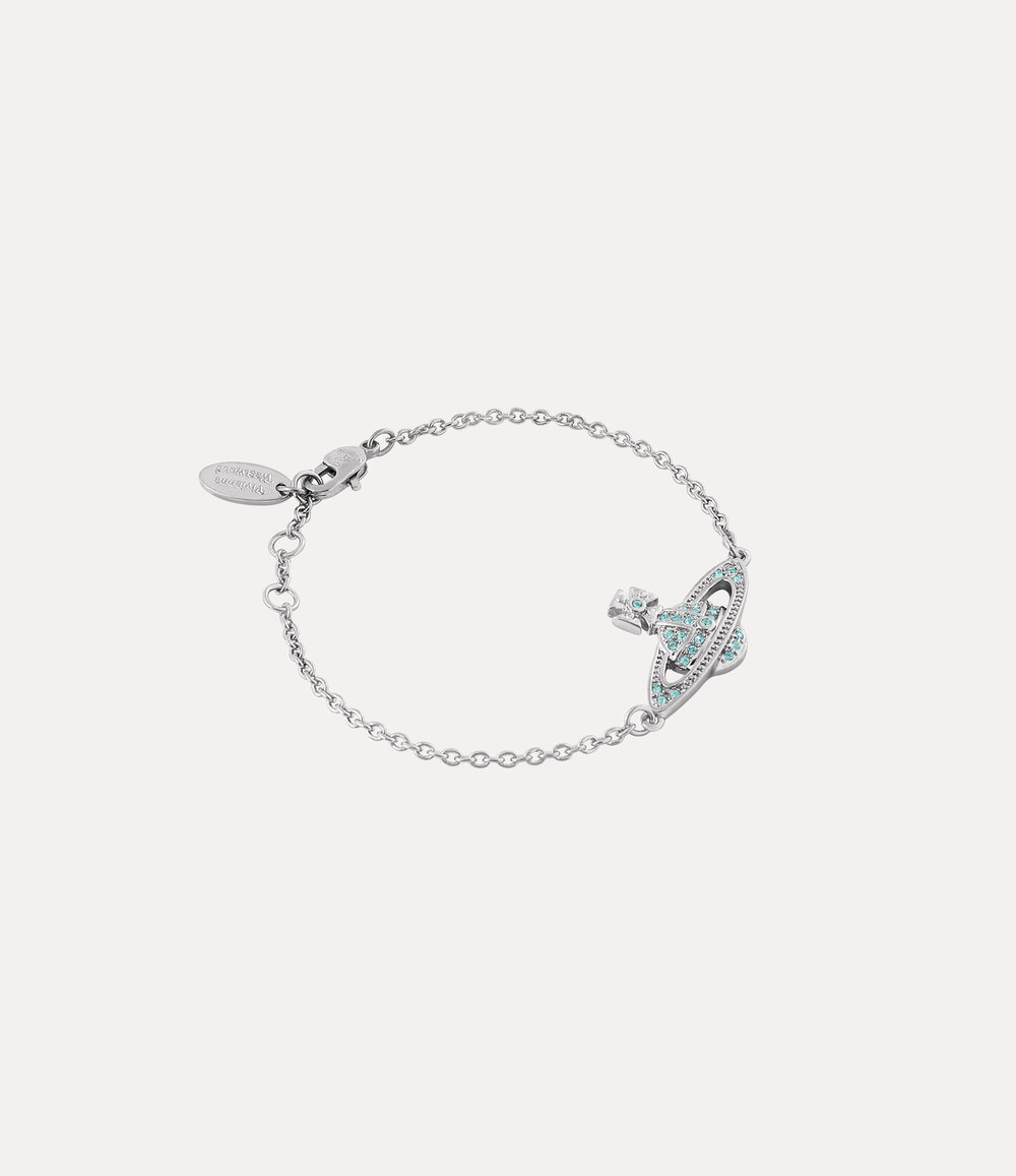 Vivienne Westwood Mini Bas Relief Chain Bracelet in Platinum Aqua Bohemica Crystal, view 2