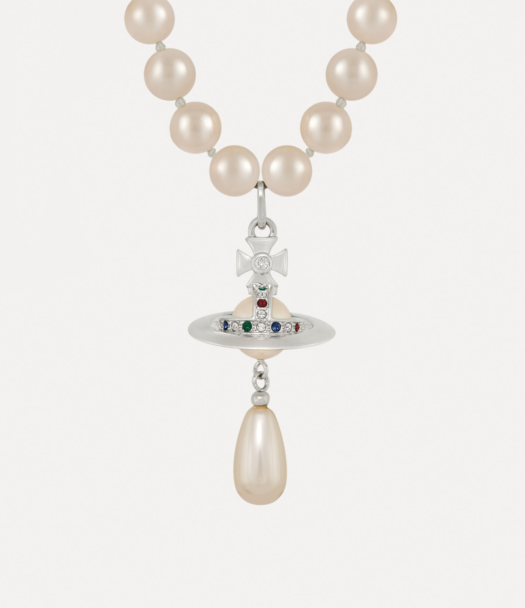 One Row Pearl Drop Choker in PLATINUM-PEARL-MULTI | Vivienne Westwood®