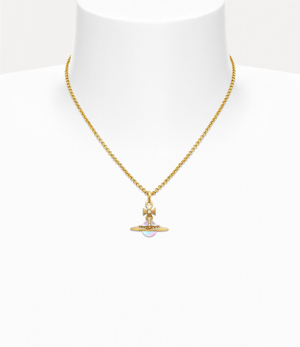 Vivienne Westwood New Tiny Orb Pendant Necklace in Gold Light Gold Quartz Crystal Pink Ab Cz, view 2