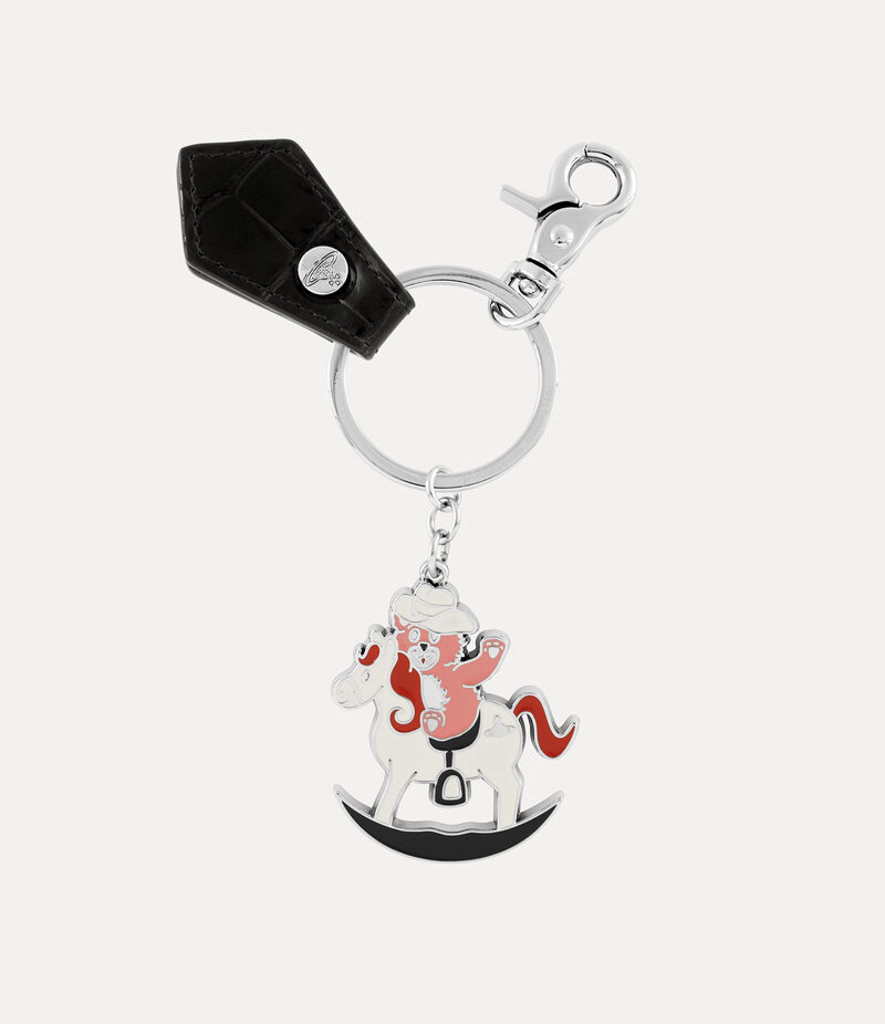 Vivienne Westwood Rocking Horse Teddy Keyring in Black Croc