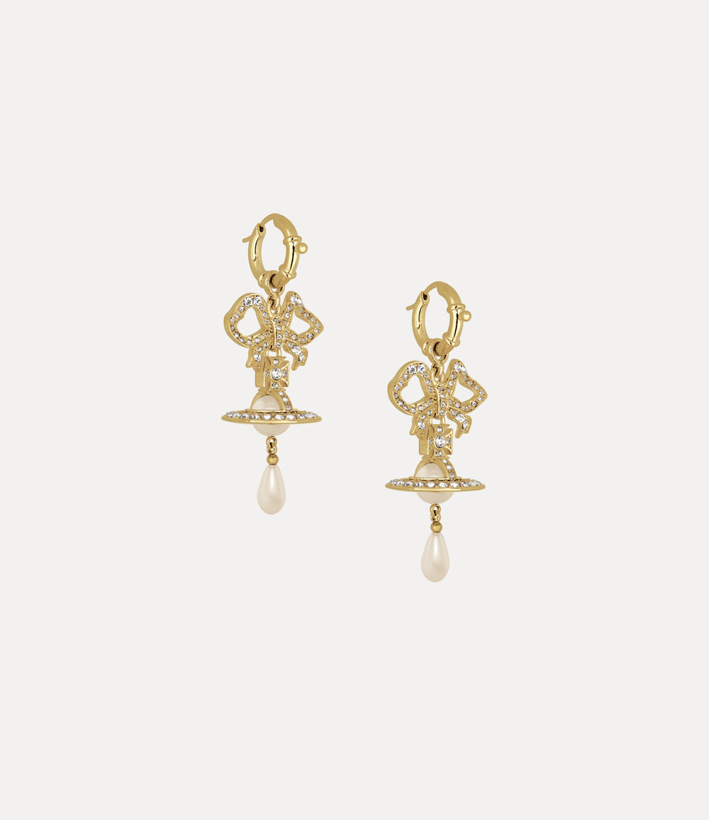 Vivienne Westwood Rigoberta Pearl Earrings in Gold White Crystal Creamrose Pearl, view 3