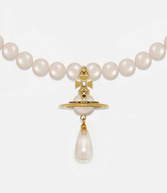 Vivienne Westwood One Row Pearl Drop Choker In Gold-pearl-multi