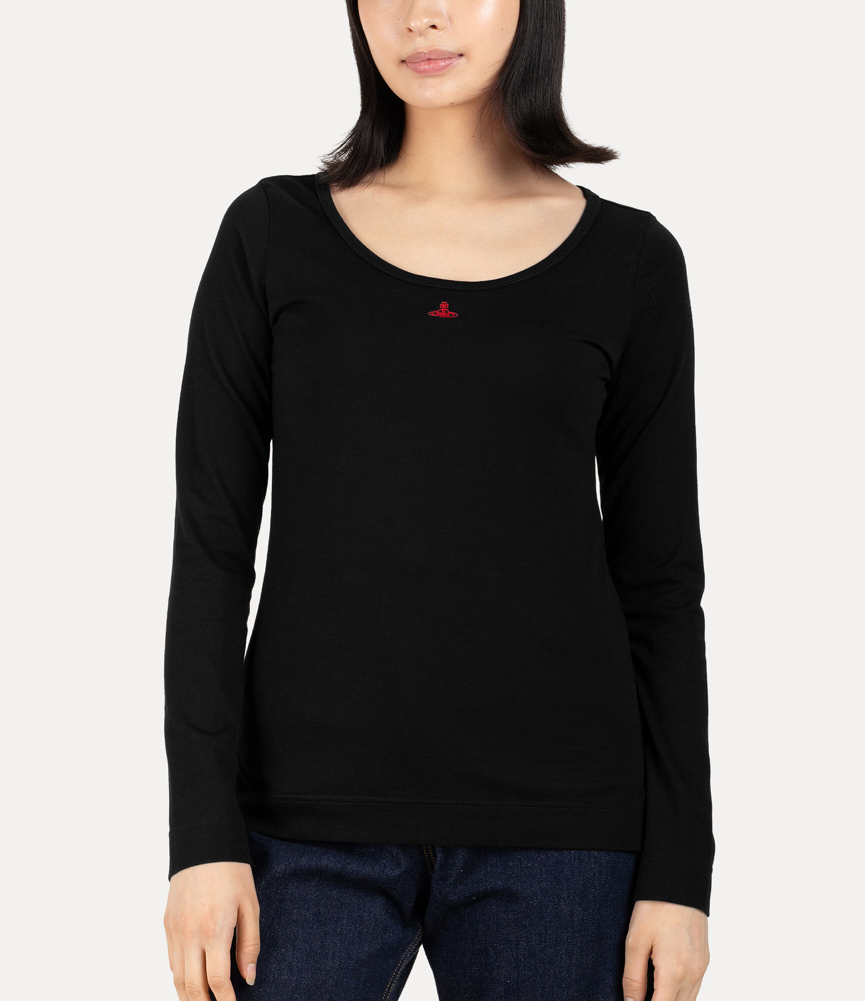 Organic Cotton Jersey Basic ラウンドネック長袖Tシャツ - ブラック
