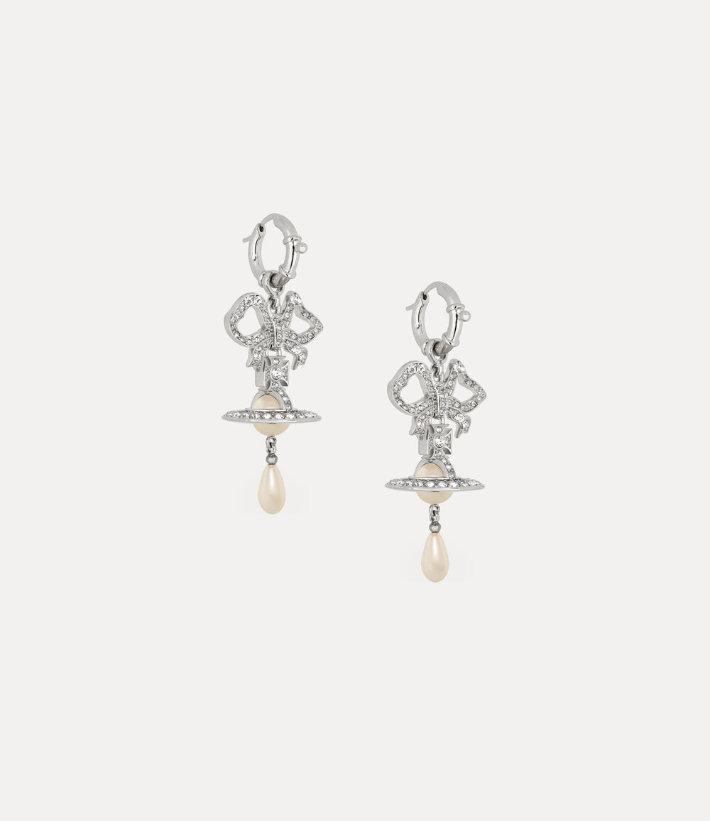 Vivienne Westwood Rigoberta Pearl Earrings in Platinum White Crystal Creamrose Pearl, view 3