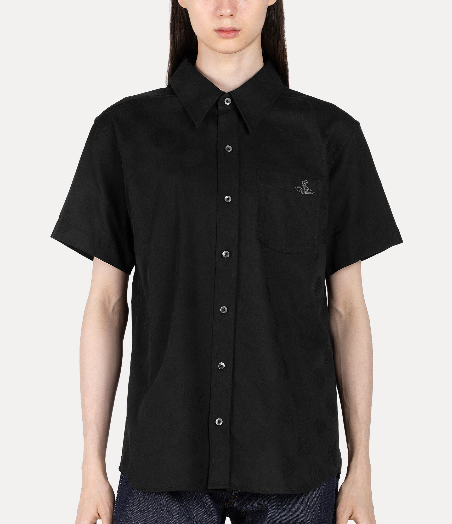 Scribble Dots Jacquard Short Sleeve Relax Pocket Shirt in BLACK