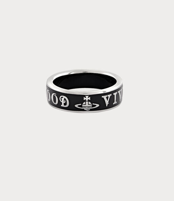 Vivienne Westwood Conduit Street Ring In Platinum-black-enamel