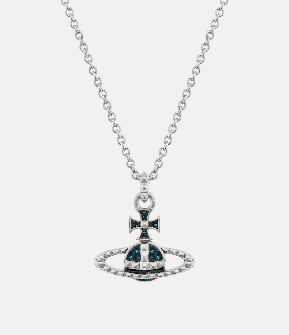 Vivienne Westwood Man. Mayfair Bas Relief Pendant Necklace in rhodium gunmetal montana crystal