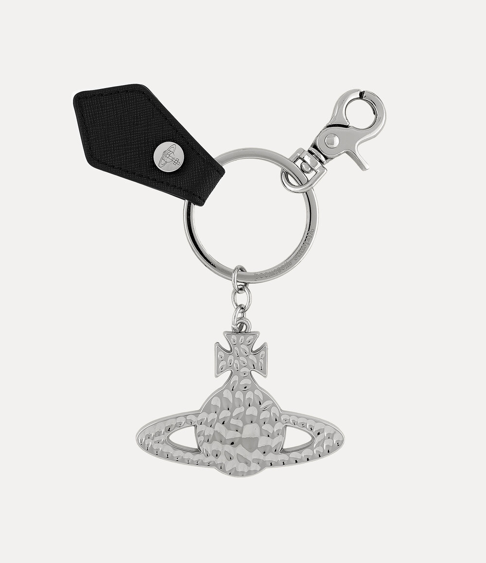 Vivienne Westwood Saffiano Hammered Orb Keyring in black saffiano