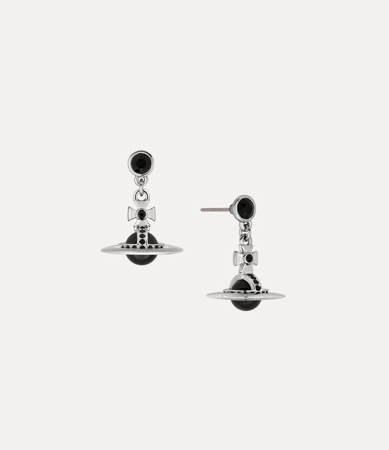 Vivienne Westwood New Petite Orb Earrings in Platinum Black Cz Jet Crystal