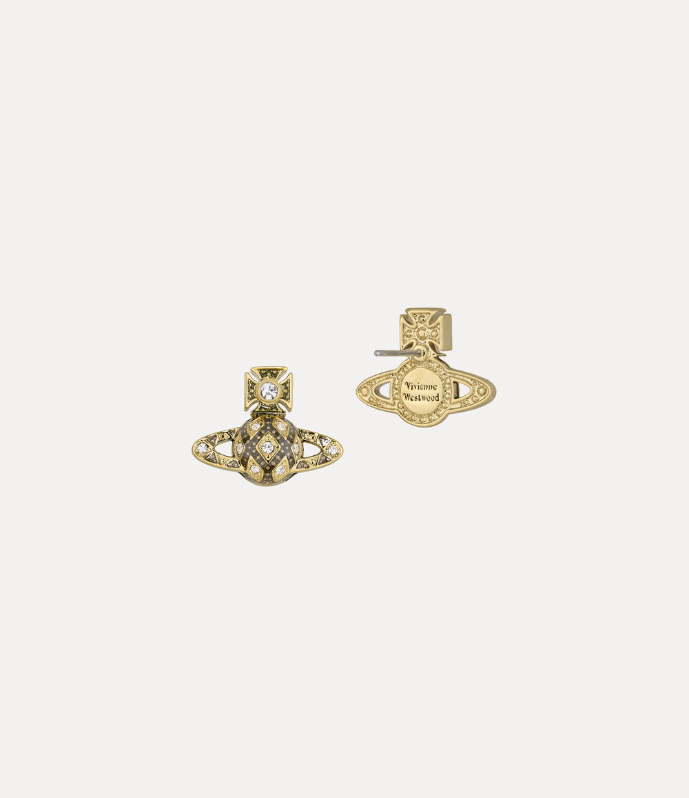 Vivienne Westwood Rachelle Bas Relief Stud Earrings in Gold White Crystal Transparent Black Diamond, view 2