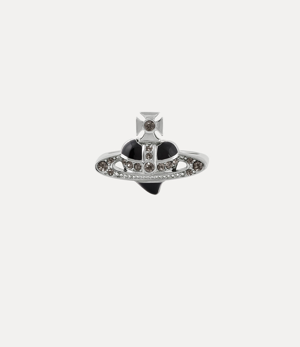 Vivienne Westwood New Diamante Heart Ring -Platinum-black-diamond -Platinum-black-diamond in platinum black diamond