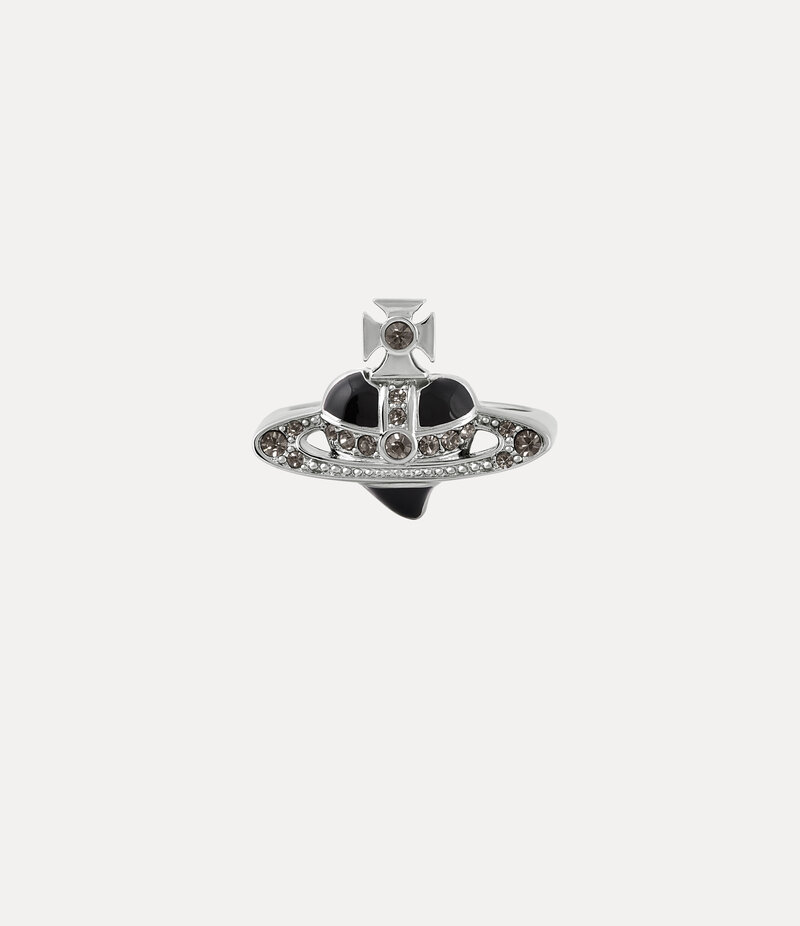 Vivienne Westwood New Diamante Heart Ring -Platinum-black-diamond -Platinum-black-diamond