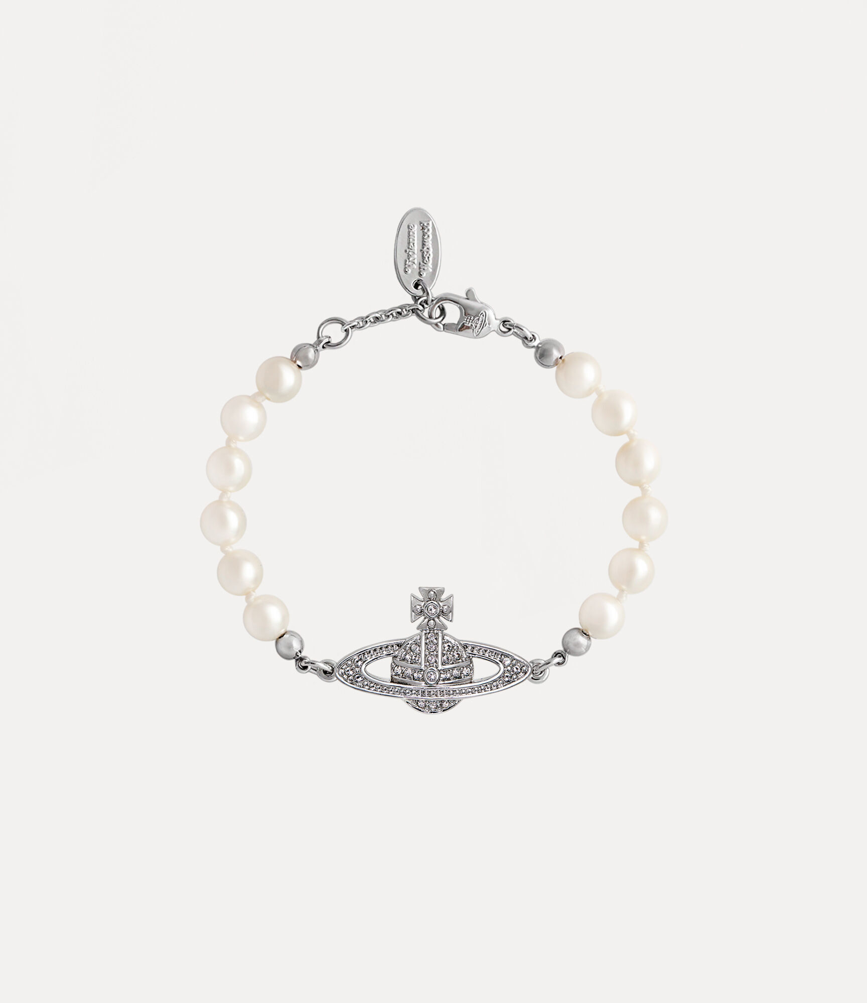 Mini Bas Relief Pearl Chain Bracelet in Silver | Vivienne Westwood®