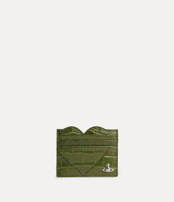 Vivienne Westwood Heart Card Holder Emboss Croc Leather Khaki One Size Women