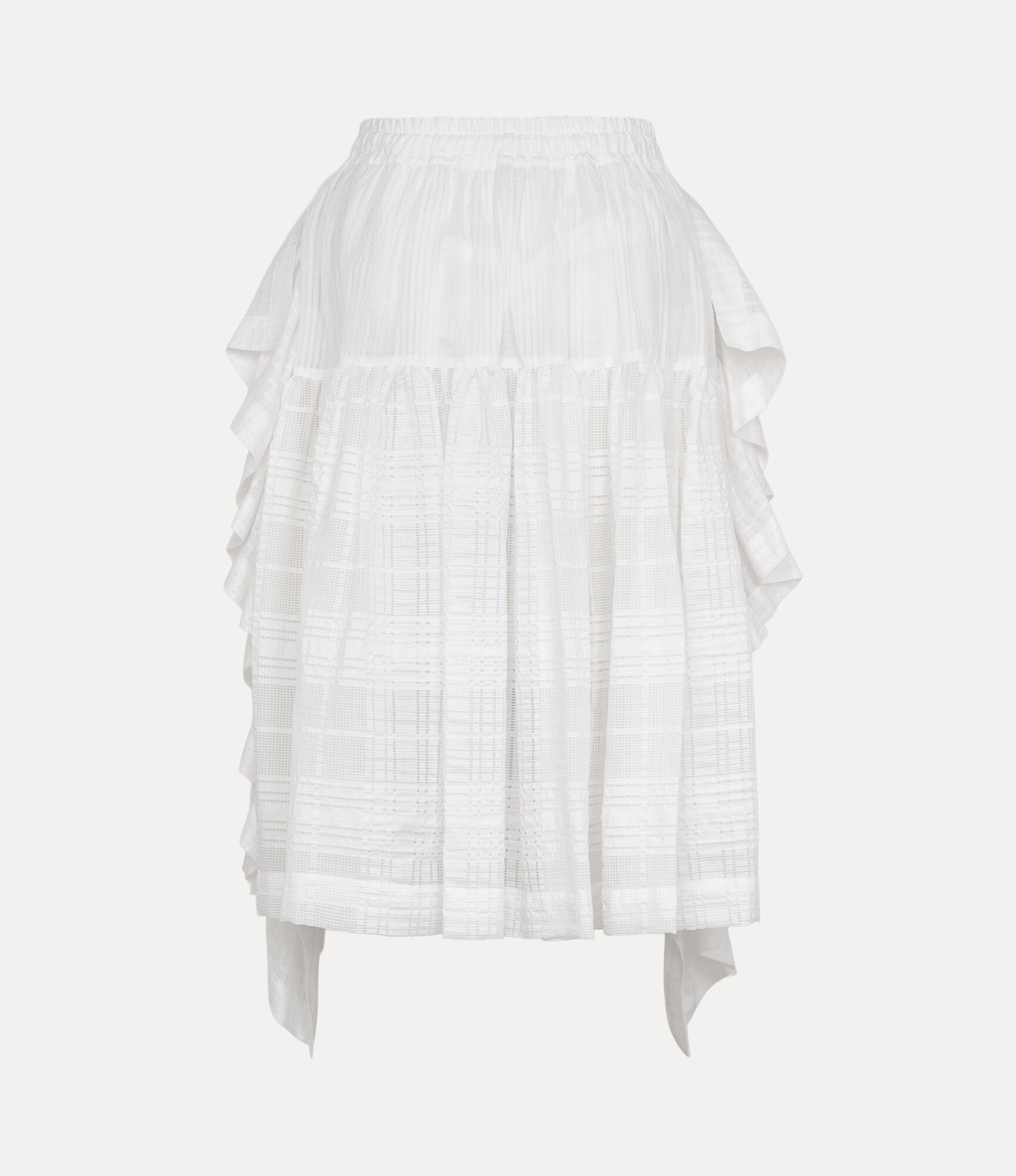 Texture Check Blocking Gathered Frill スカート - ホワイト