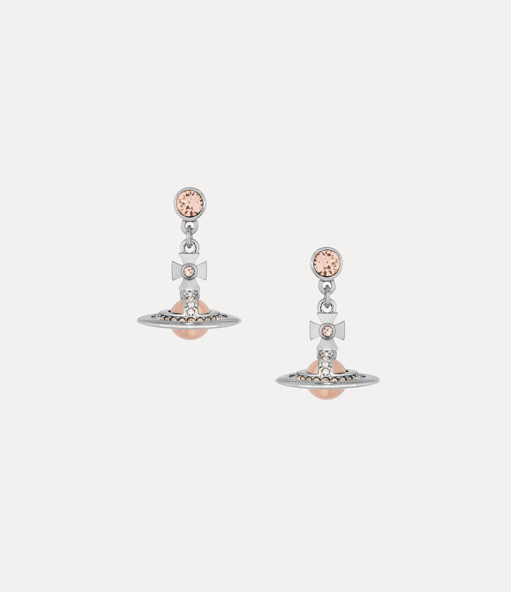 Vivienne Westwood New Petite Orb Earrings in Platinum Light Peach Light Gold Quartz, view 2