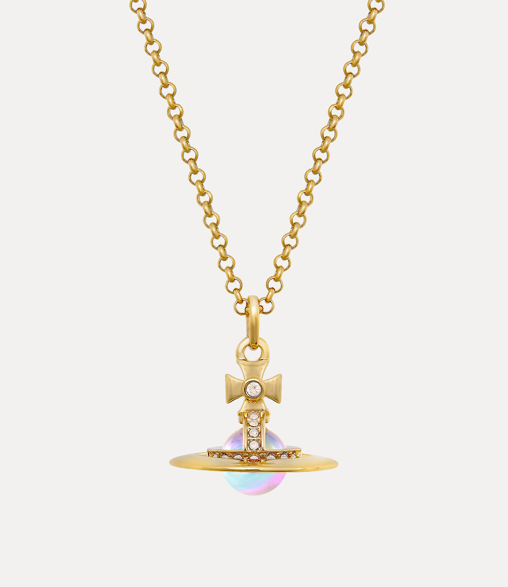 Vivienne Westwood New Tiny Orb Pendant Necklace in Gold Light Gold Quartz Crystal Pink Ab Cz