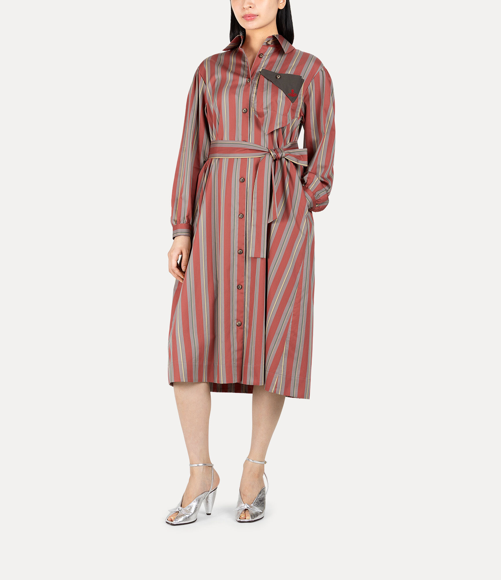 Satin Stripe Pocket Shirt Dress  large image number 2