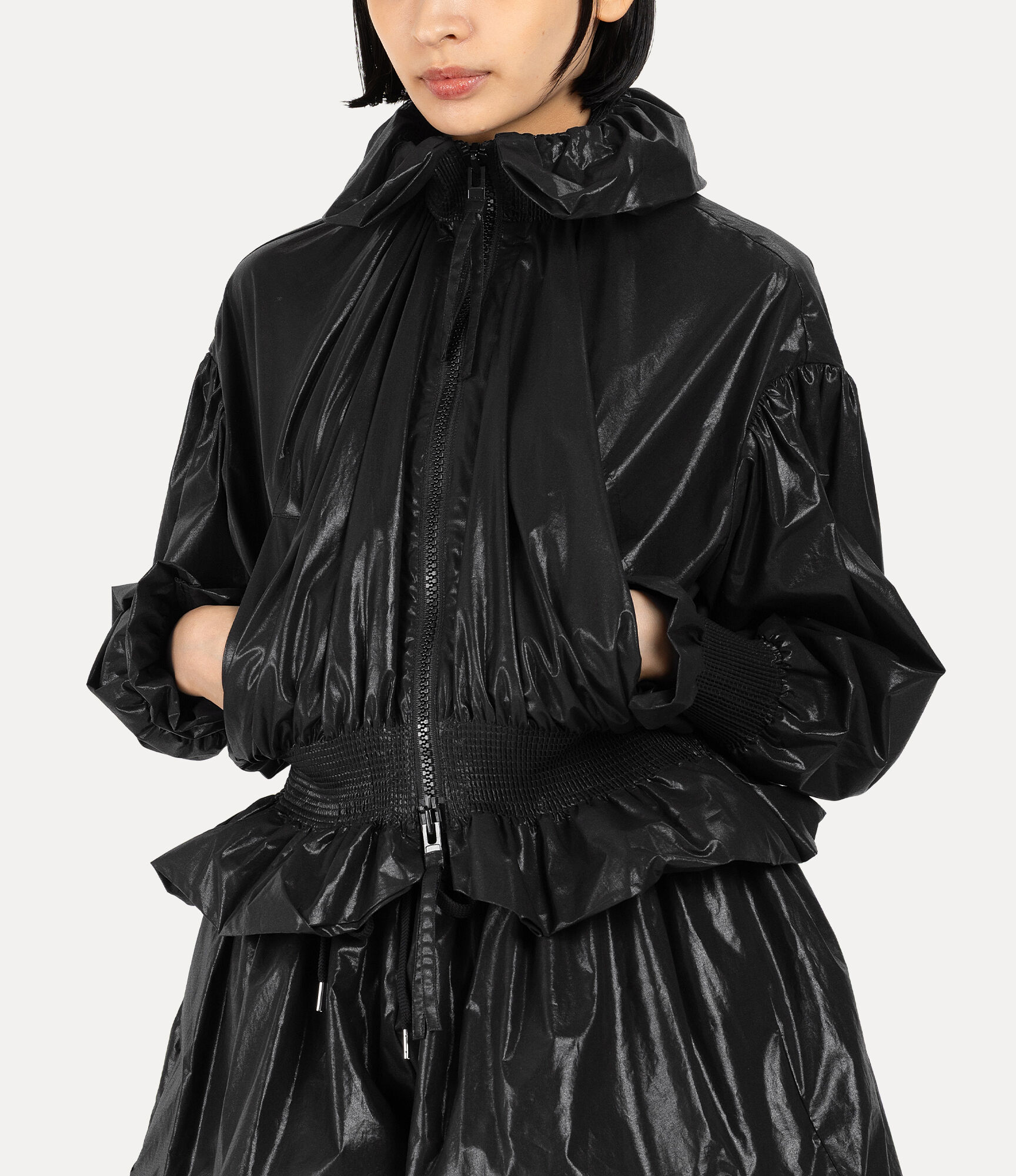 Vivienne Westwood ブラックパフスリーブベアトップ Coated Cotton Balloon Jacket in BLACK | Vivienne Westwood®