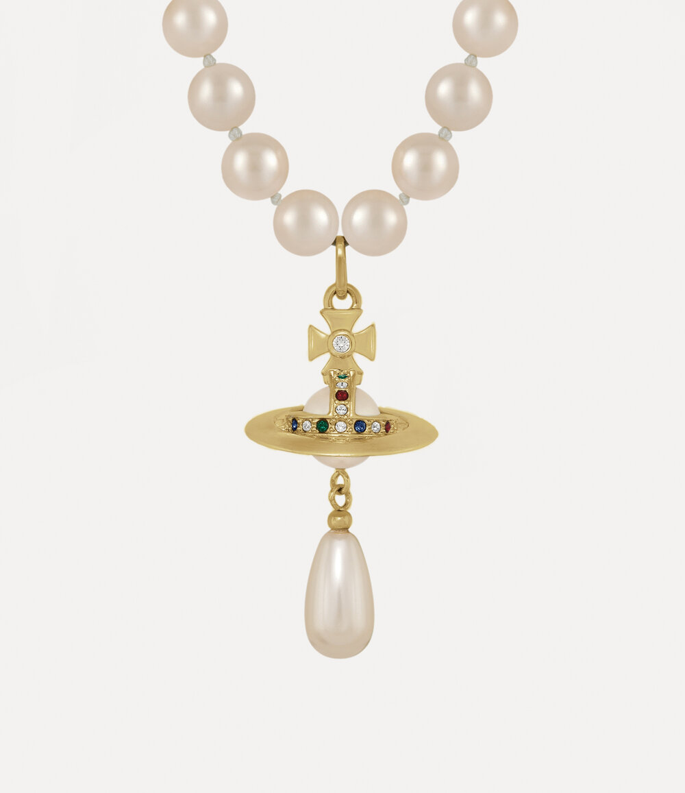 Vivienne Westwood One Row Pearl Drop Choker in Gold, view 2