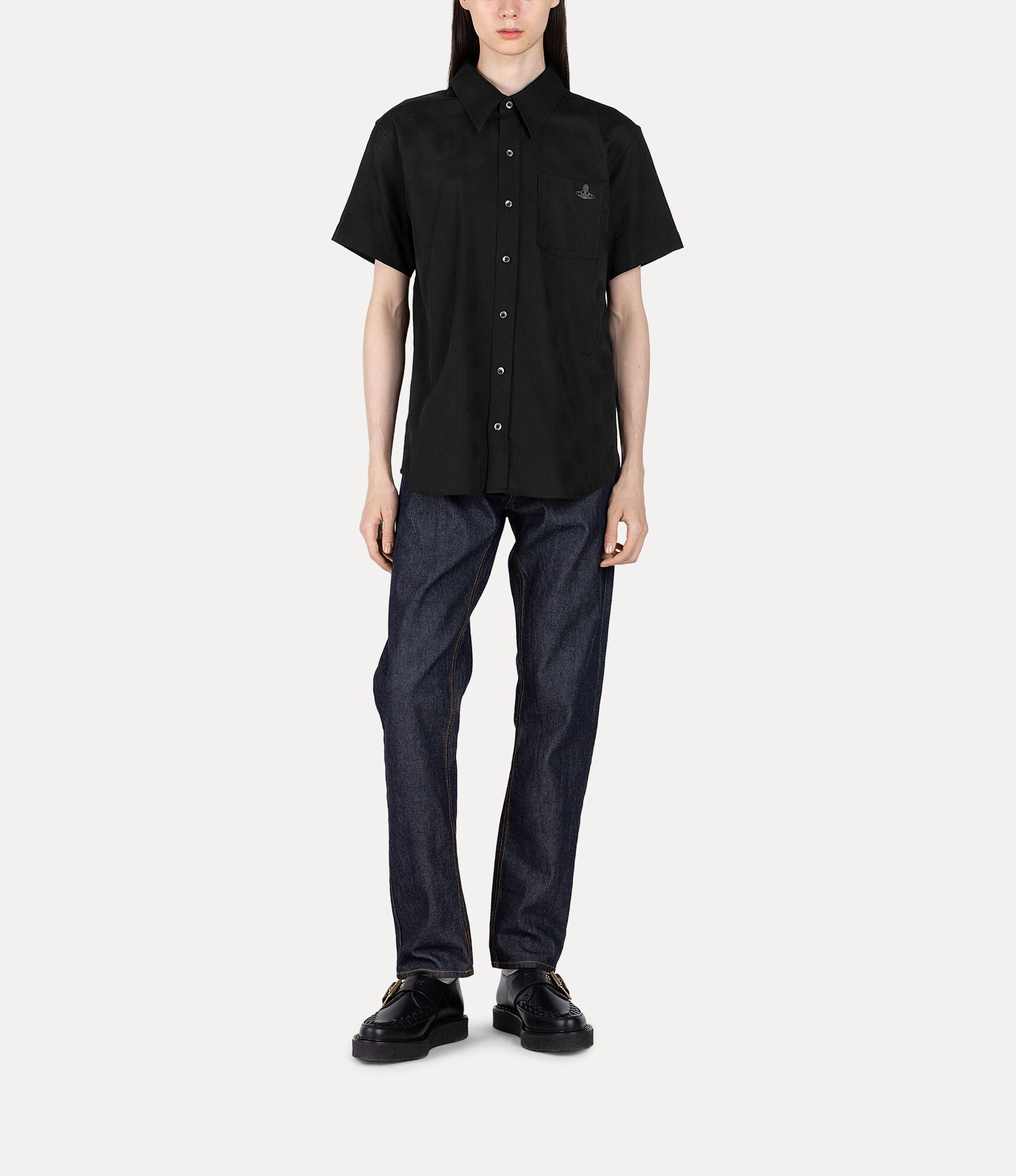 Scribble Dots Jacquard Short Sleeve Relax Pocket Shirt in BLACK