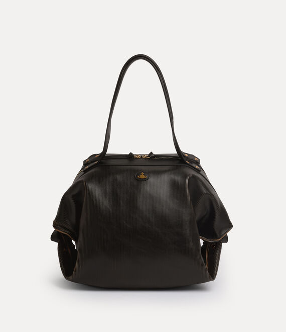 Vivienne Westwood Mara Large Holdall Laser Line Leather Black-beige