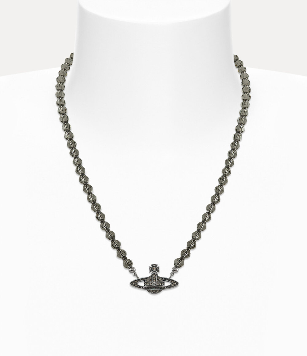 Vivienne Westwood Man. Messaline Choker in oxidised silver black diamond crystal black