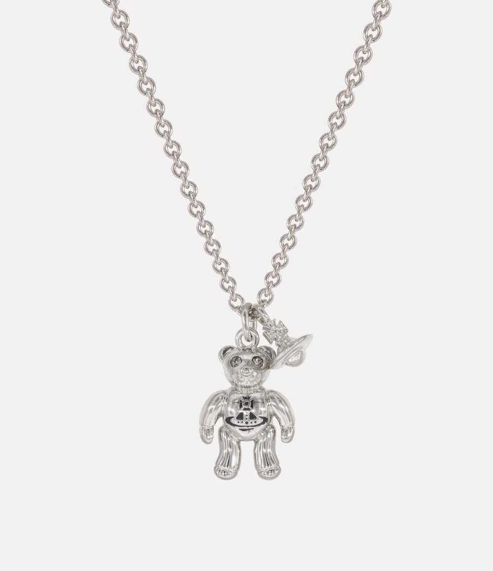 Vivienne Westwood Man. Ruby Pendant Necklace in platinum black diamond crystal black enamel