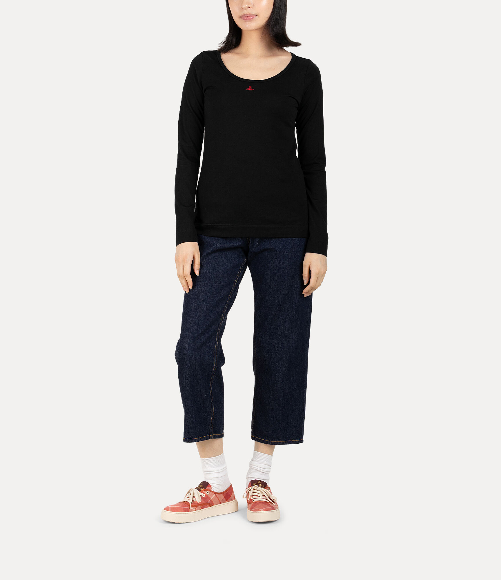 Organic Cotton Jersey Basic ラウンドネック長袖Tシャツ - ブラック