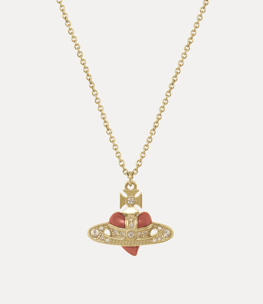 Vivienne Westwood New Diamante Heart Pendant Necklace in Gold Light Gold Quartz