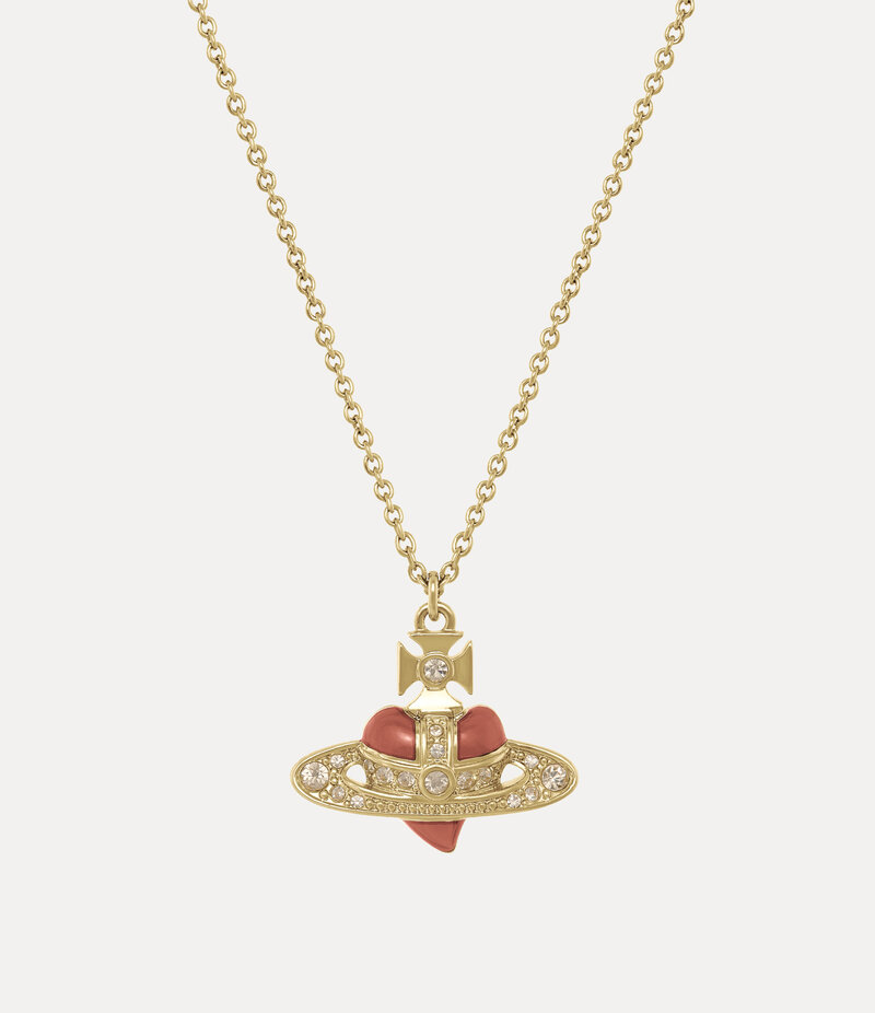 Vivienne Westwood New Diamante Heart Pendant Necklace in Gold Light Gold Quartz